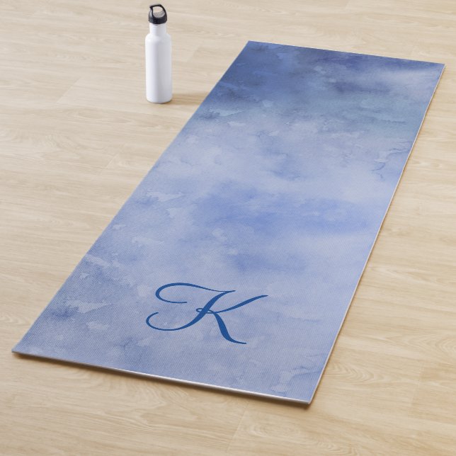 Monogram Personalized Blue and White Watercolor Yoga Mat (In Situ)