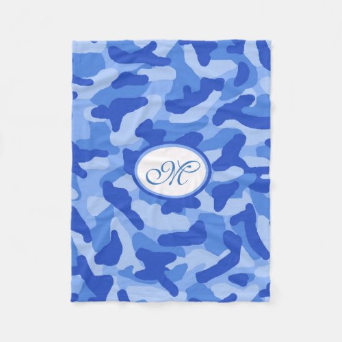 Monogram Personalized Blue Camo Camouflage Fleece Blanket