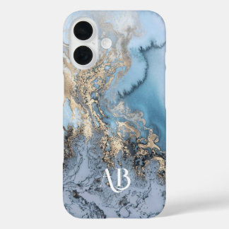 Monogram Personalized Blue Marble iPhone Case