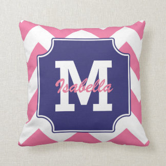 Monogram Personalized Blue Pink Chevron Throw Pillow