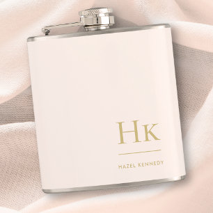 Monogram Personalized Blush Pink Gold Bachelorette Flask
