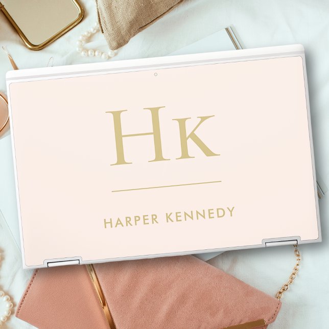 Monogram Personalized Blush Pink Gold Classic Name HP Laptop Skin (Creator Uploaded)
