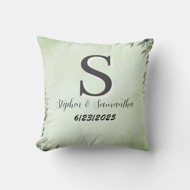 Monogram personalized boho wedding keepsake  throw pillow (Front)