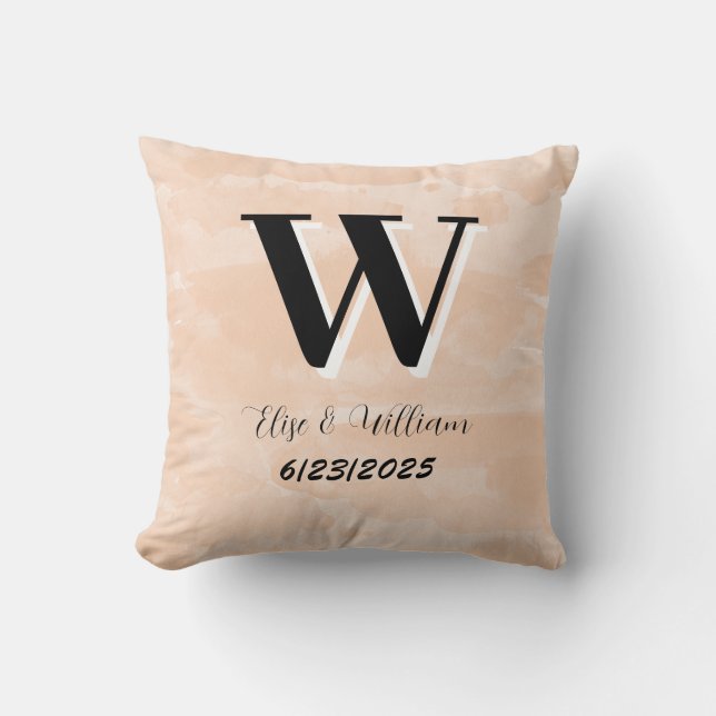 Monogram personalized boho wedding keepsake throw pillow (Front)