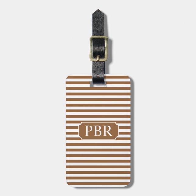 Monogram Personalized Brown Stripe Luggage Tag (Front Vertical)