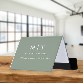 Monogram Personalized Business Name Sage Green Desk Business Card Holder