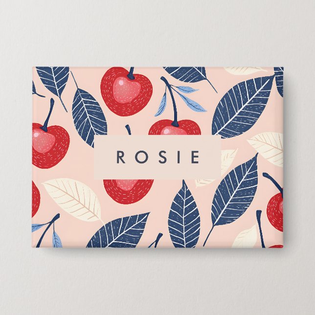 Monogram Personalized Cherry and Leaf Pattern Button (Front)