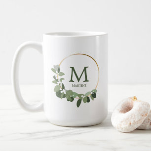 Monogram Personalized Christmas Modern Wreath Coffee Mug
