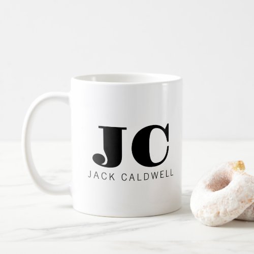 Monogram personalized classic bold black white coffee mug