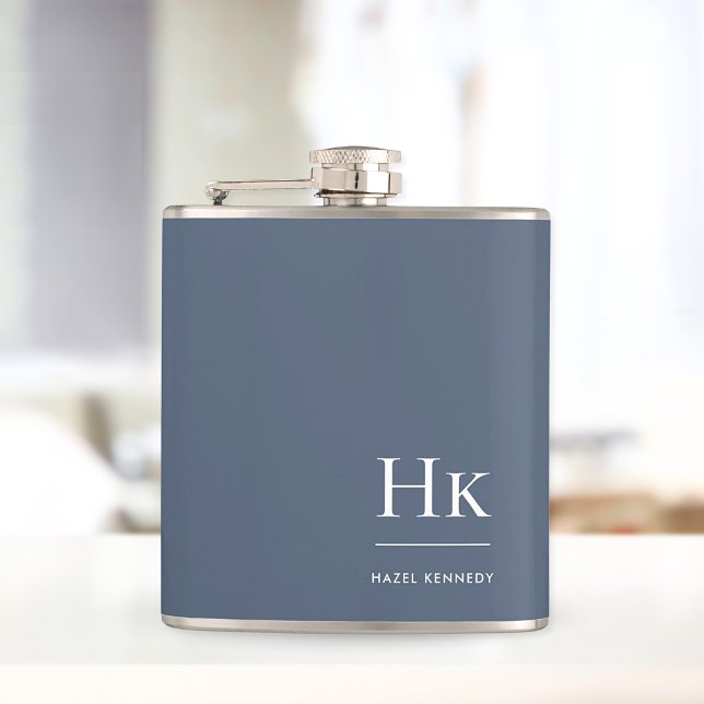Monogram Personalized Classic Navy Blue White Flask (Creator Uploaded)