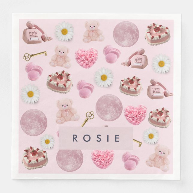 Monogram Personalized Coquette Vintage Seashell Paper Dinner Napkins (Front)