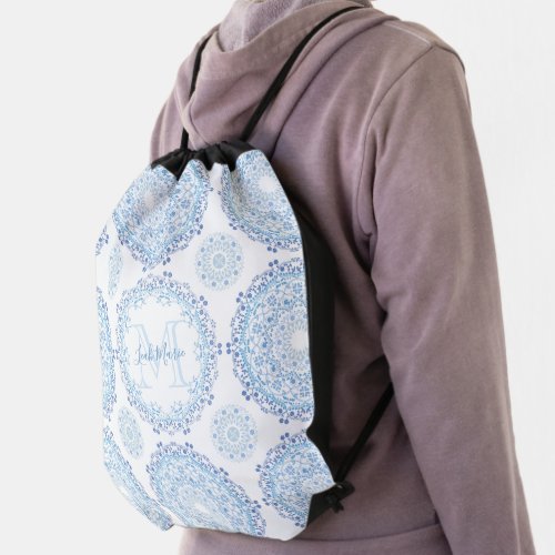 Monogram Personalized Custom Cute Mandala Art Drawstring Bag