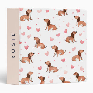 Monogram Personalized Cute Dachshund Dog 3 Ring Binder
