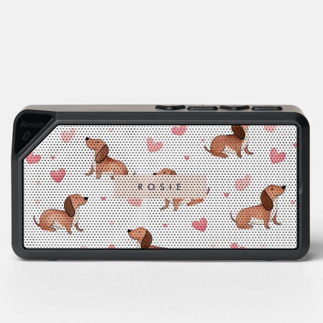 Monogram Personalized Cute Dachshund Dog Bluetooth Speaker (Front)