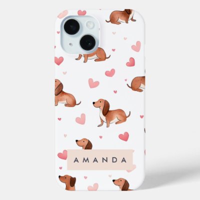 Monogram Personalized Cute Dachshund Dog iPhone 15 Case