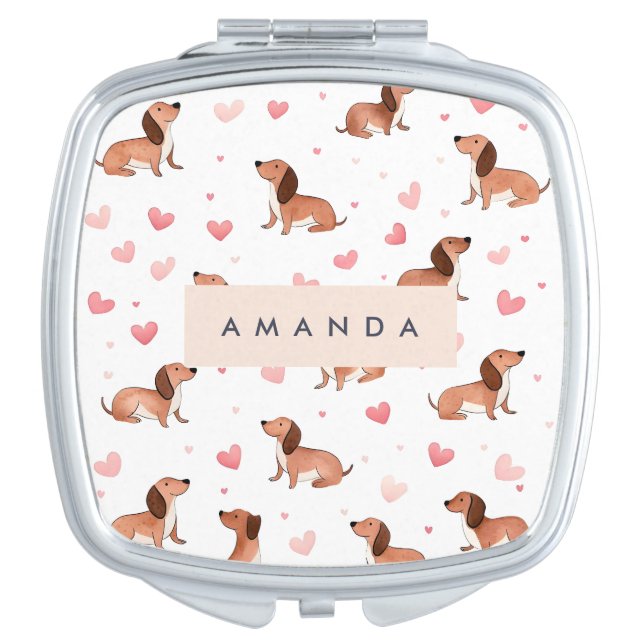 Monogram Personalized Cute Dachshund Dog Compact Mirror (Front)