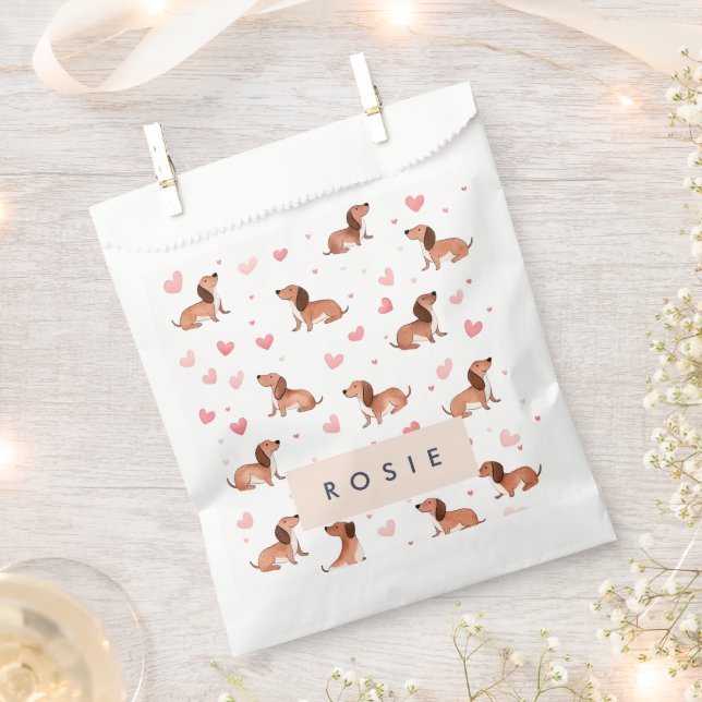 Monogram Personalized Cute Dachshund Dog Favor Bag (Clipped)