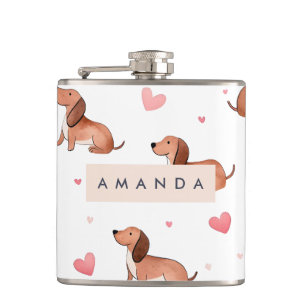 Monogram Personalized Cute Dachshund Dog Flask