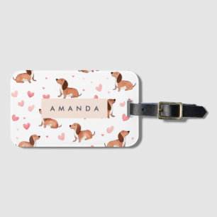 Monogram Personalized Cute Dachshund Dog Luggage Tag