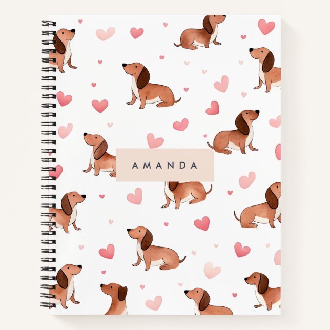 Monogram Personalized Cute Dachshund Dog Notebook (Front)