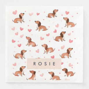 Monogram Personalized Cute Dachshund Dog Paper Dinner Napkins