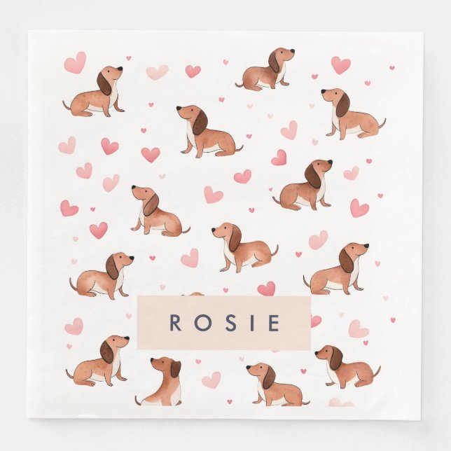 Monogram Personalized Cute Dachshund Dog Paper Dinner Napkins (Front)