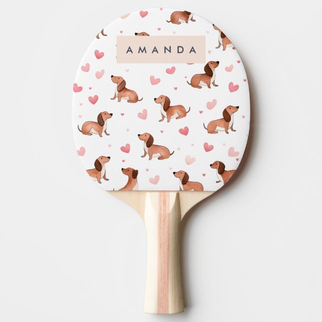 Monogram Personalized Cute Dachshund Dog Ping Pong Paddle (Front)