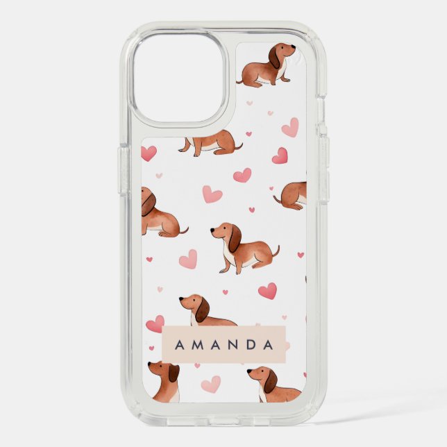 Monogram Personalized Cute Dachshund Dog Speck iPhone Case (Front)