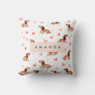 Monogram Personalized Cute Dachshund Dog Throw Pillow