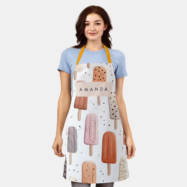Monogram Personalized Cute Popsicle Pattern  Apron (Worn)