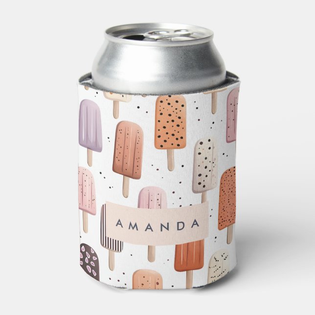 Monogram Personalized Cute Popsicle Pattern  Can Cooler (Can Front)