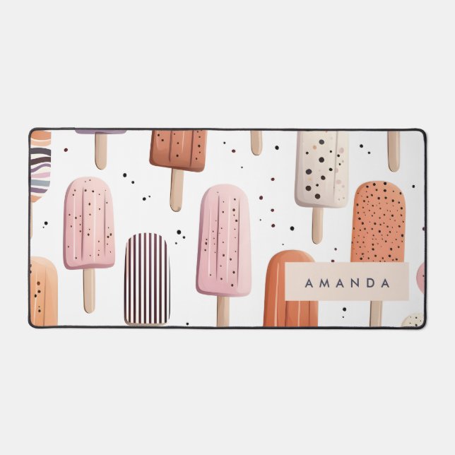 Monogram Personalized Cute Popsicle Pattern  Desk Mat (Front)