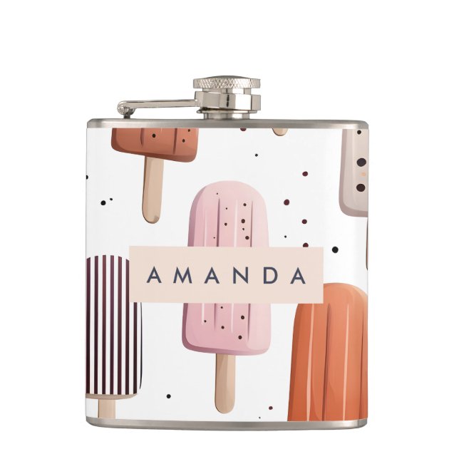 Monogram Personalized Cute Popsicle Pattern  Flask (Front)
