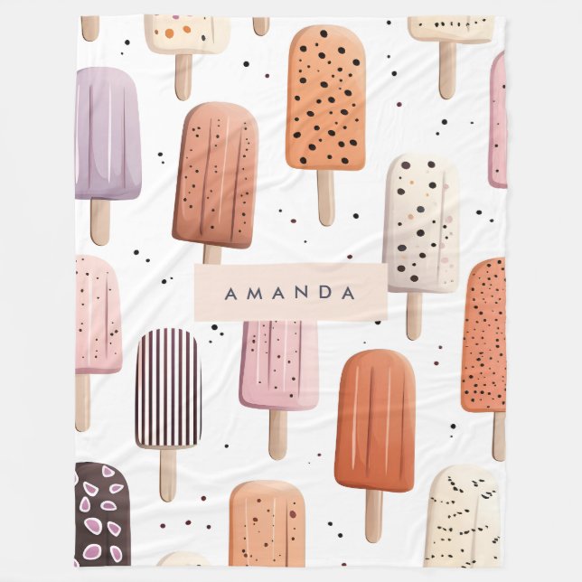 Monogram Personalized Cute Popsicle Pattern  Fleece Blanket (Front)