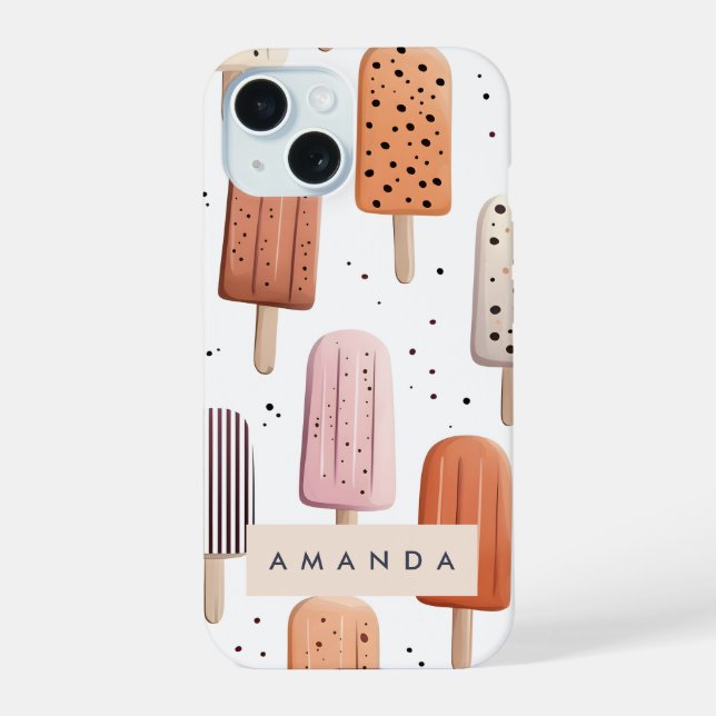 Monogram Personalized Cute Popsicle Pattern  Iphone Case (Back)