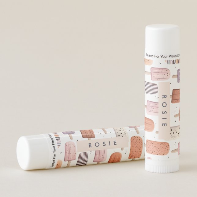 Monogram Personalized Cute Popsicle Pattern  Lip Balm (Front)