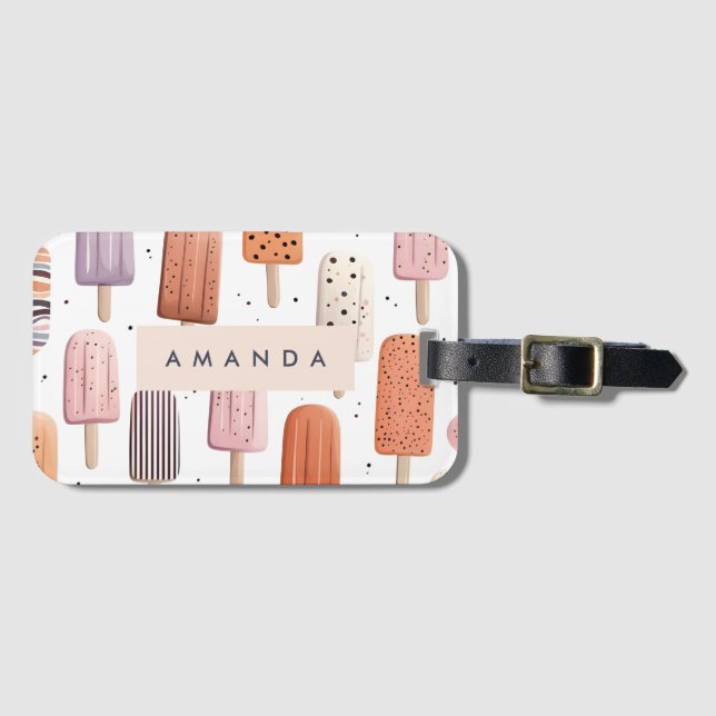 Monogram Personalized Cute Popsicle Pattern  Luggage Tag (Front Horizontal)