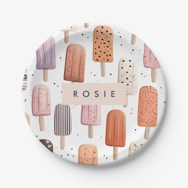 Monogram Personalized Cute Popsicle Pattern  Paper Plates (Front)