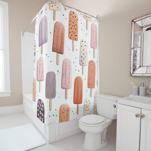 Monogram Personalized Cute Popsicle Pattern  Shower Curtain (In Situ)