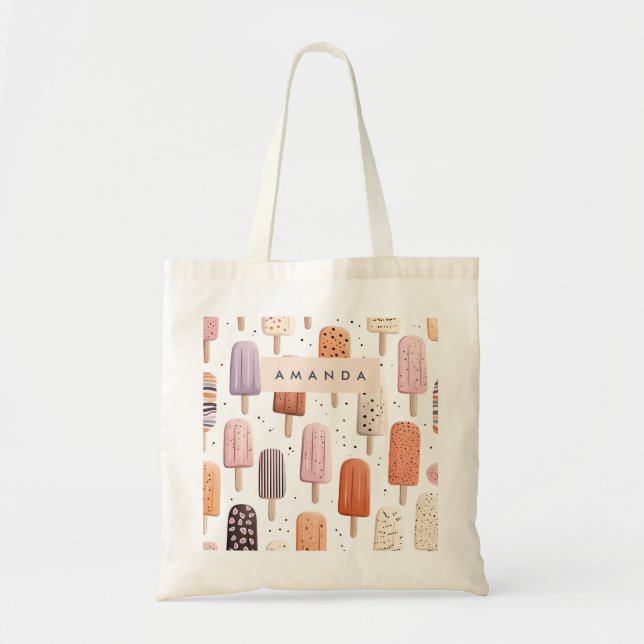 Monogram Personalized Cute Popsicle Pattern  Tote Bag (Front)