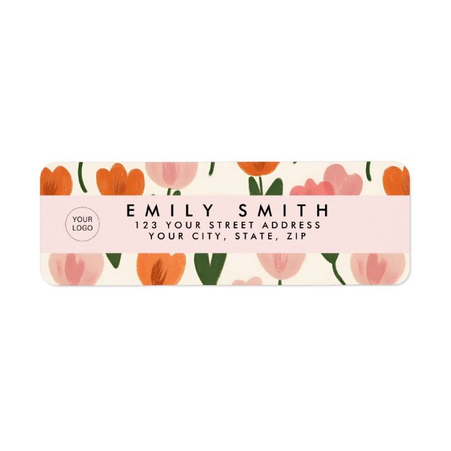 Monogram Personalized Cute Spring Tulip Pattern Label (Front)