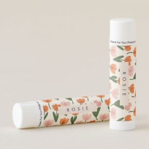 Monogram Personalized Cute Spring Tulip Pattern Lip Balm