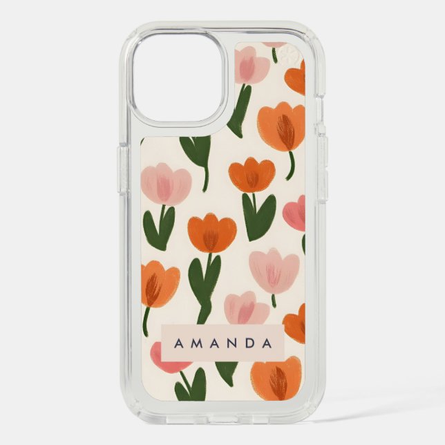 Monogram Personalized Cute Spring Tulip Pattern Speck iPhone Case (Front)