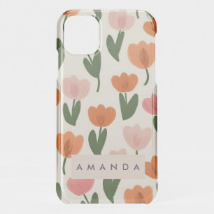 Monogram Personalized Cute Spring Tulip Pattern iPhone 11 Case