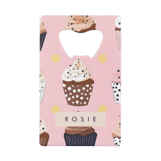 Monogram Personalized Cute Sweet Cupcake  Credit Card Bottle Opener (Front)