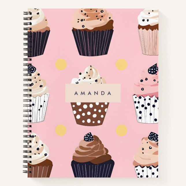 Monogram Personalized Cute Sweet Cupcake  Notebook (Front)