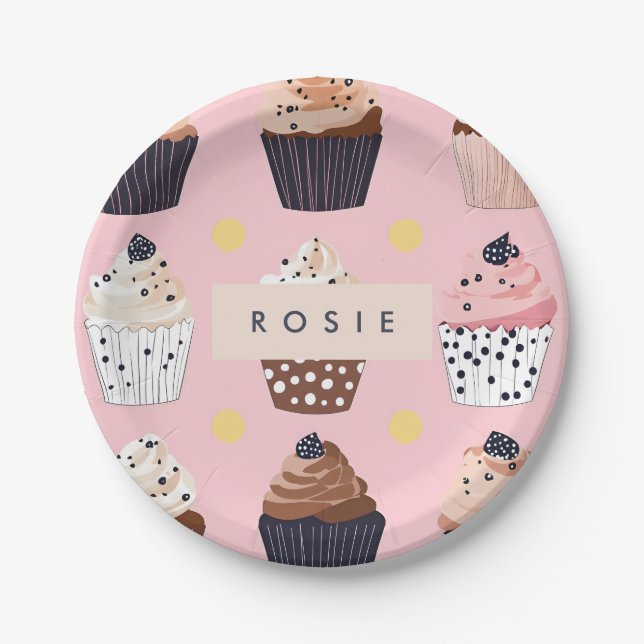 Monogram Personalized Cute Sweet Cupcake  Paper Plates (Front)