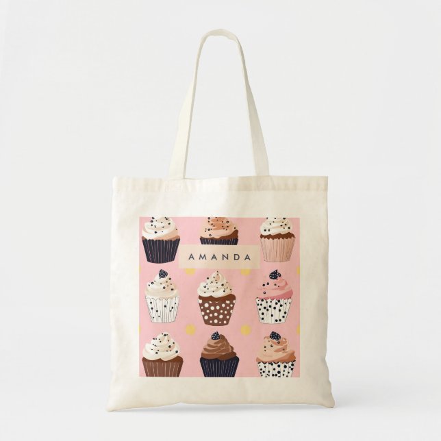 Monogram Personalized Cute Sweet Cupcake  Tote Bag (Front)