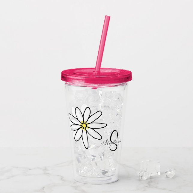 Monogram Personalized Daisy Doodle Gift Acrylic Tumbler (Back Ice)