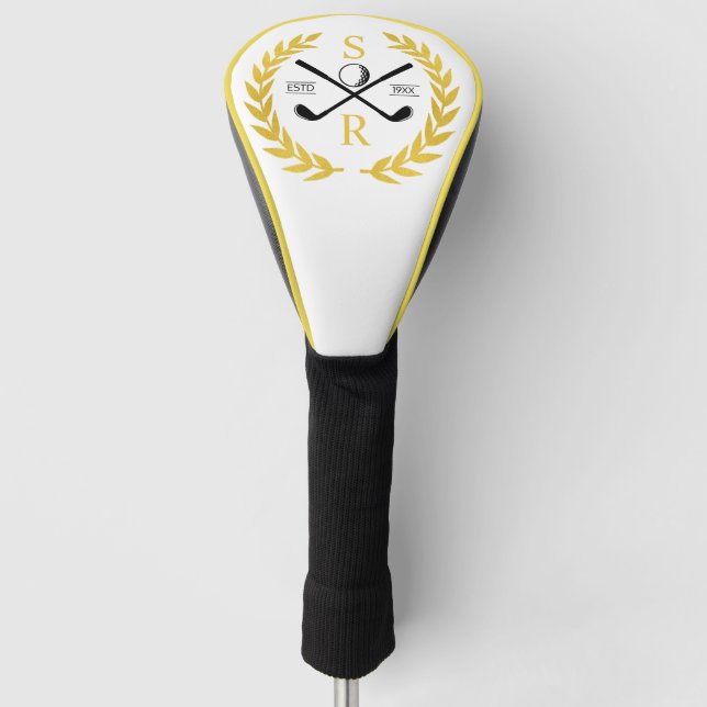 Monogram Personalized Elegant Golf Gold Wreath   Golf Head Cover (Front)